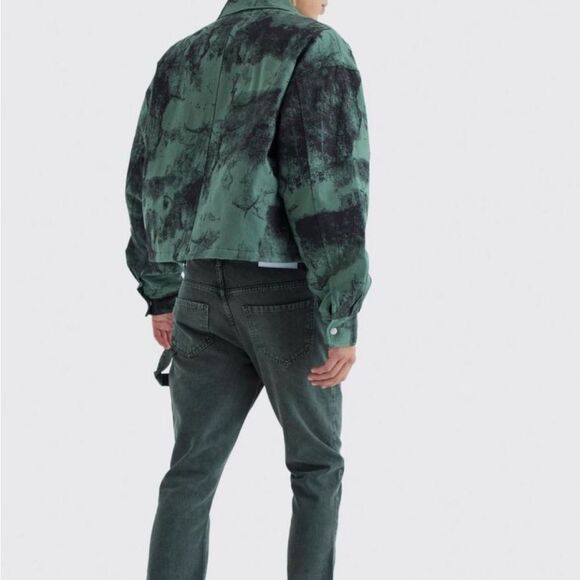 BoohooMAN BOXY ABSTRACT HEAVY TWILL CAMO TRUCKER - GREEN XL nwt - Picture 2 of 5